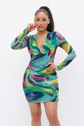 Long Sleeve Printed V-neck Dress-Product Type | Naughty Smile Fashion