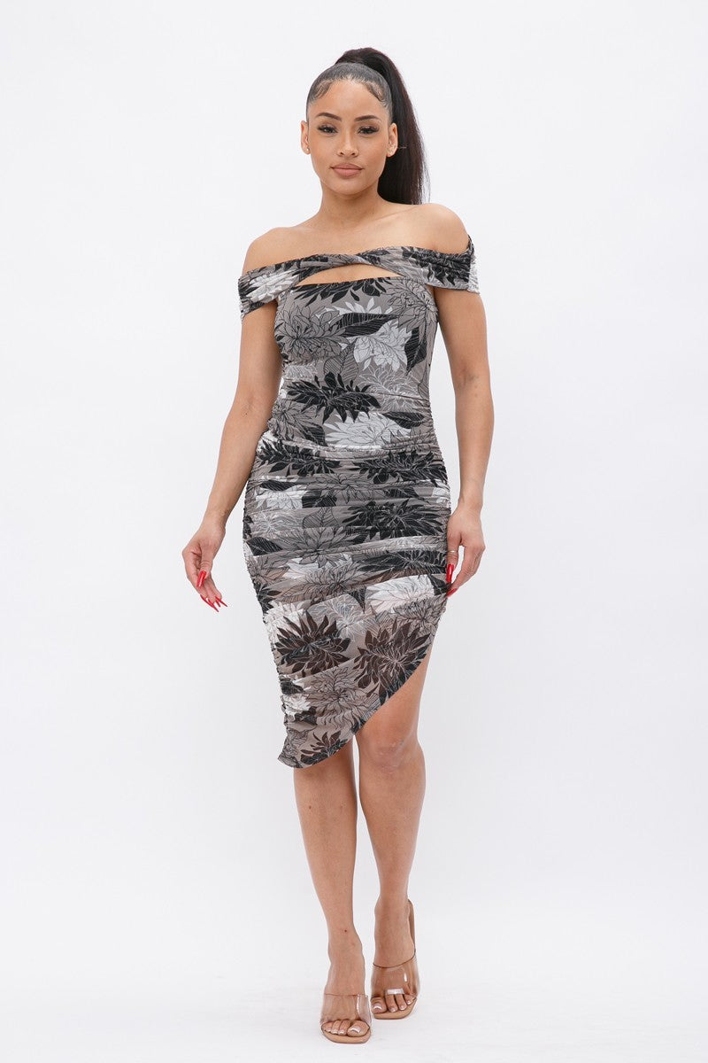 Printed Mesh Off Shoulder Dress-Product Type | Naughty Smile Fashion