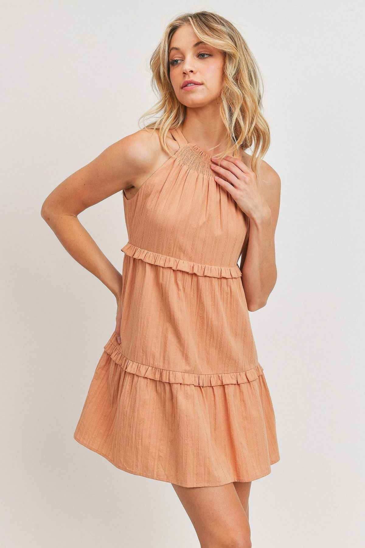 Textured Woven Fabric With Tiered Sl Dress - Naughty Smile Fashion