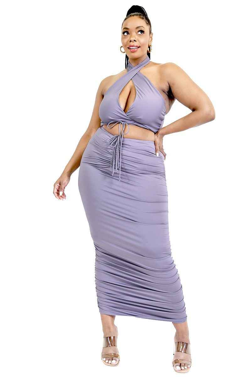 Plus Size Plus Solid 2 Piece Halter Top Set – Stylish & Comfortable – men’s fashion, stylish and versatile