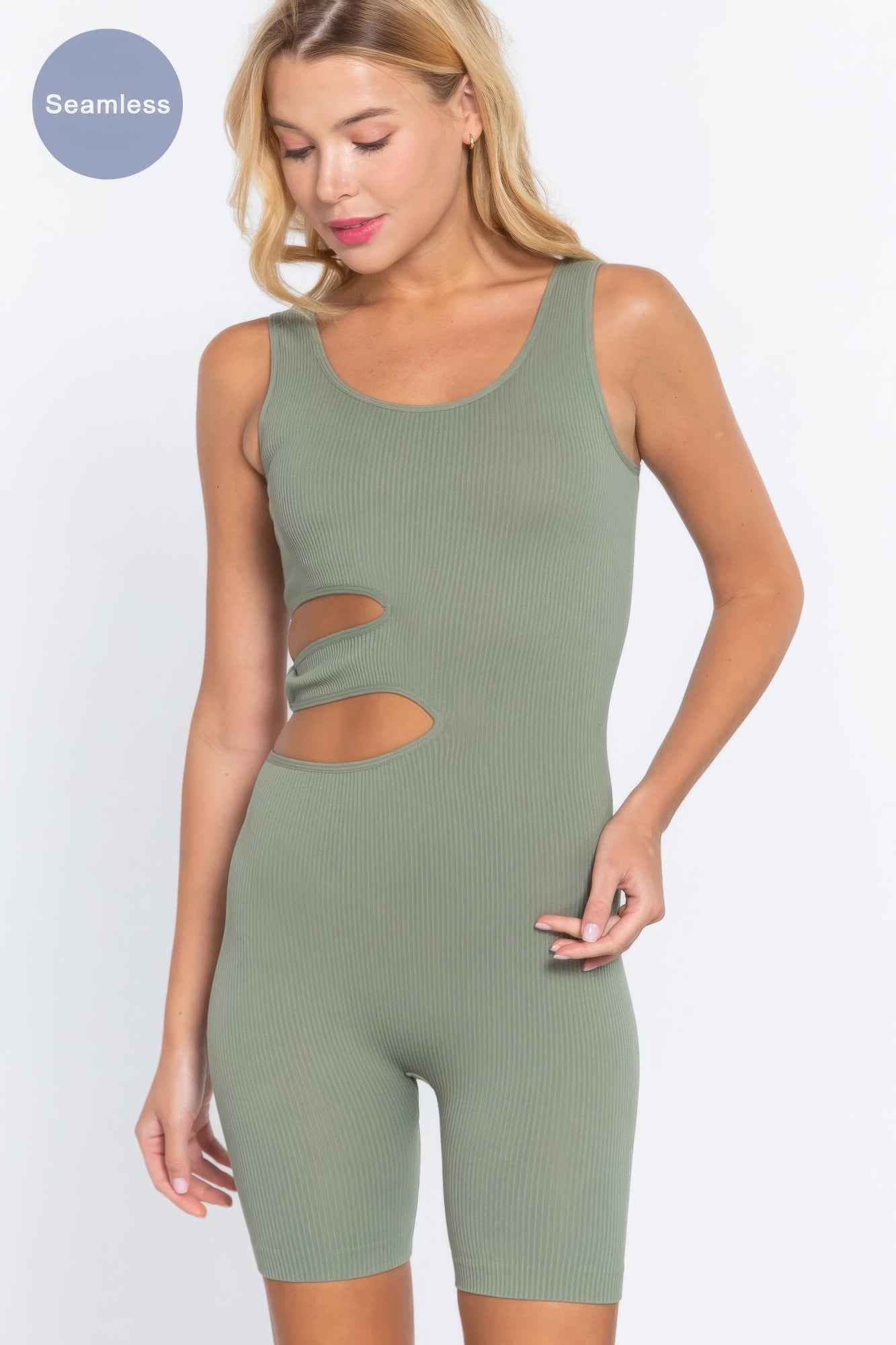 Suave Cut-out Seamless Romper – green, fashion, women style