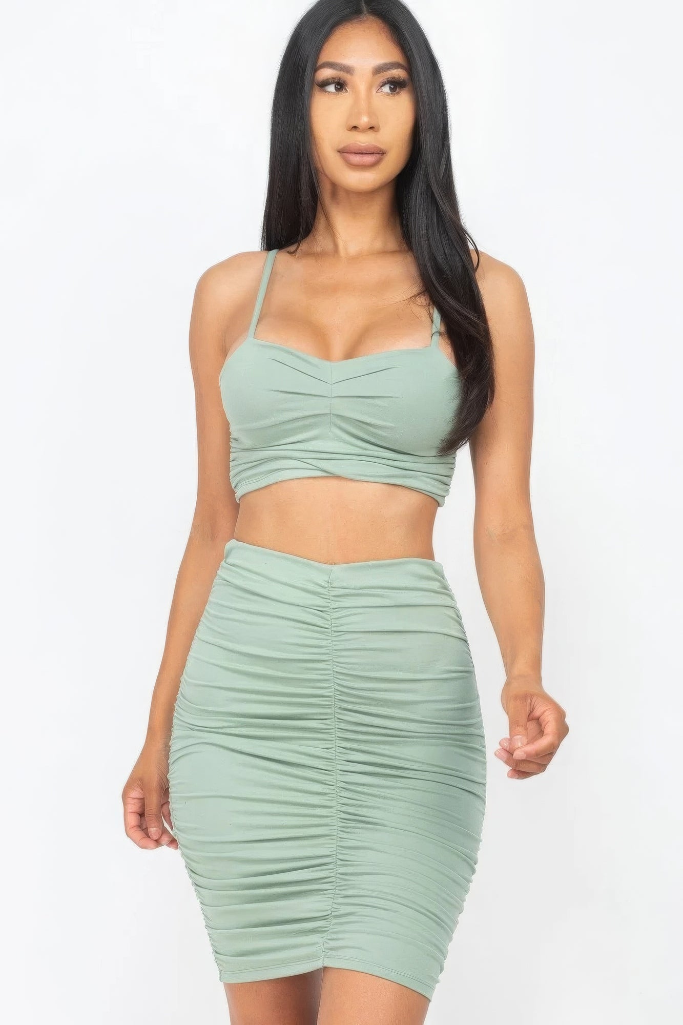 Sale - Ruched Crop Top And Skirt Sets – On Sale Now