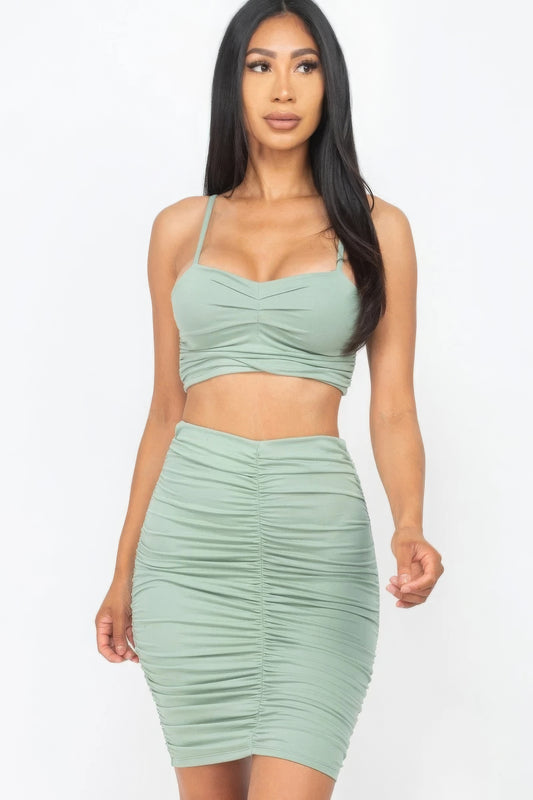 Sale - Ruched Crop Top And Skirt Sets – On Sale Now