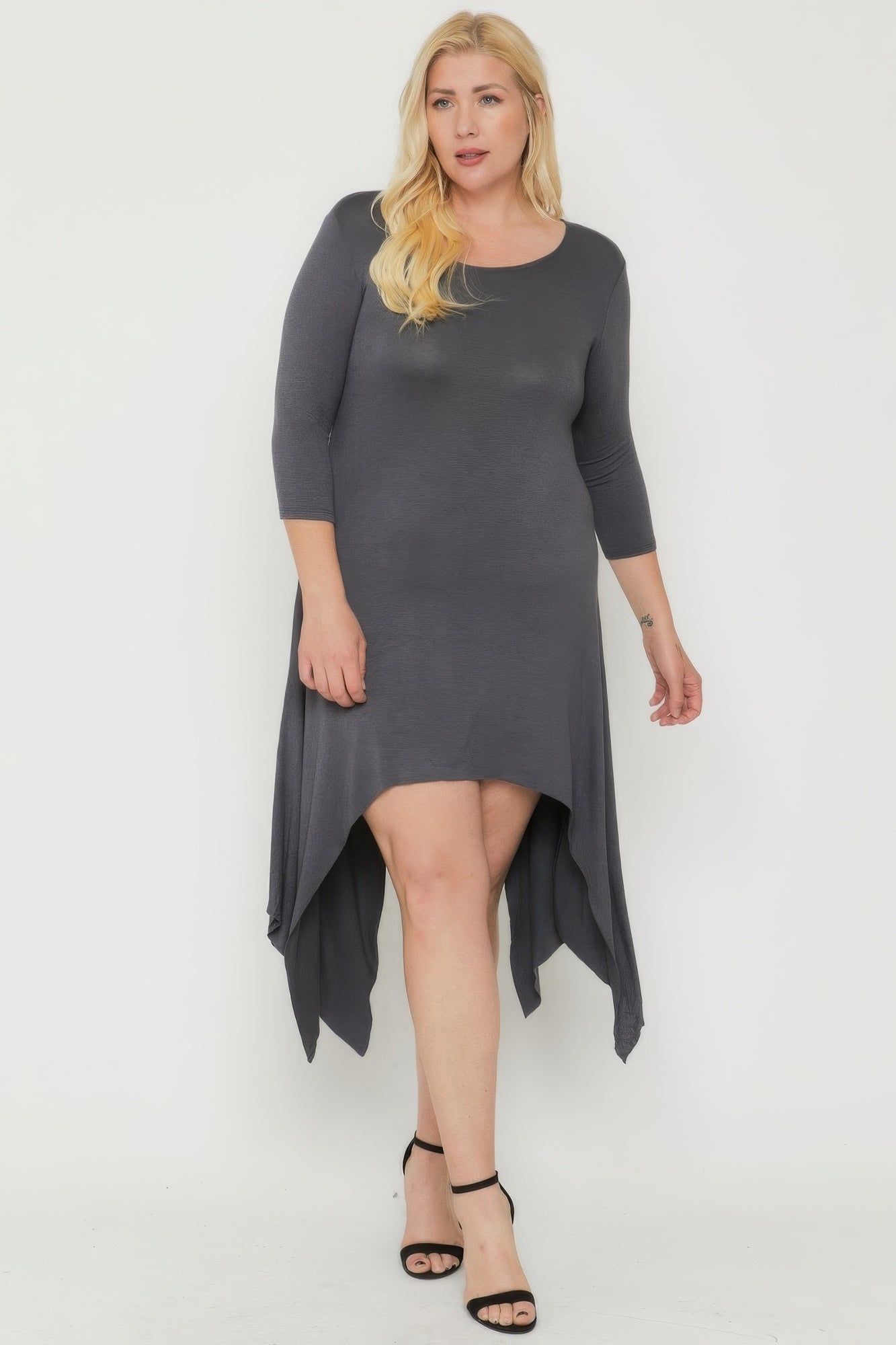 Plus Size Asymmetrical Raw Edge Hem Solid Dress – Stylish & Comfortable – men’s fashion, stylish and versatile