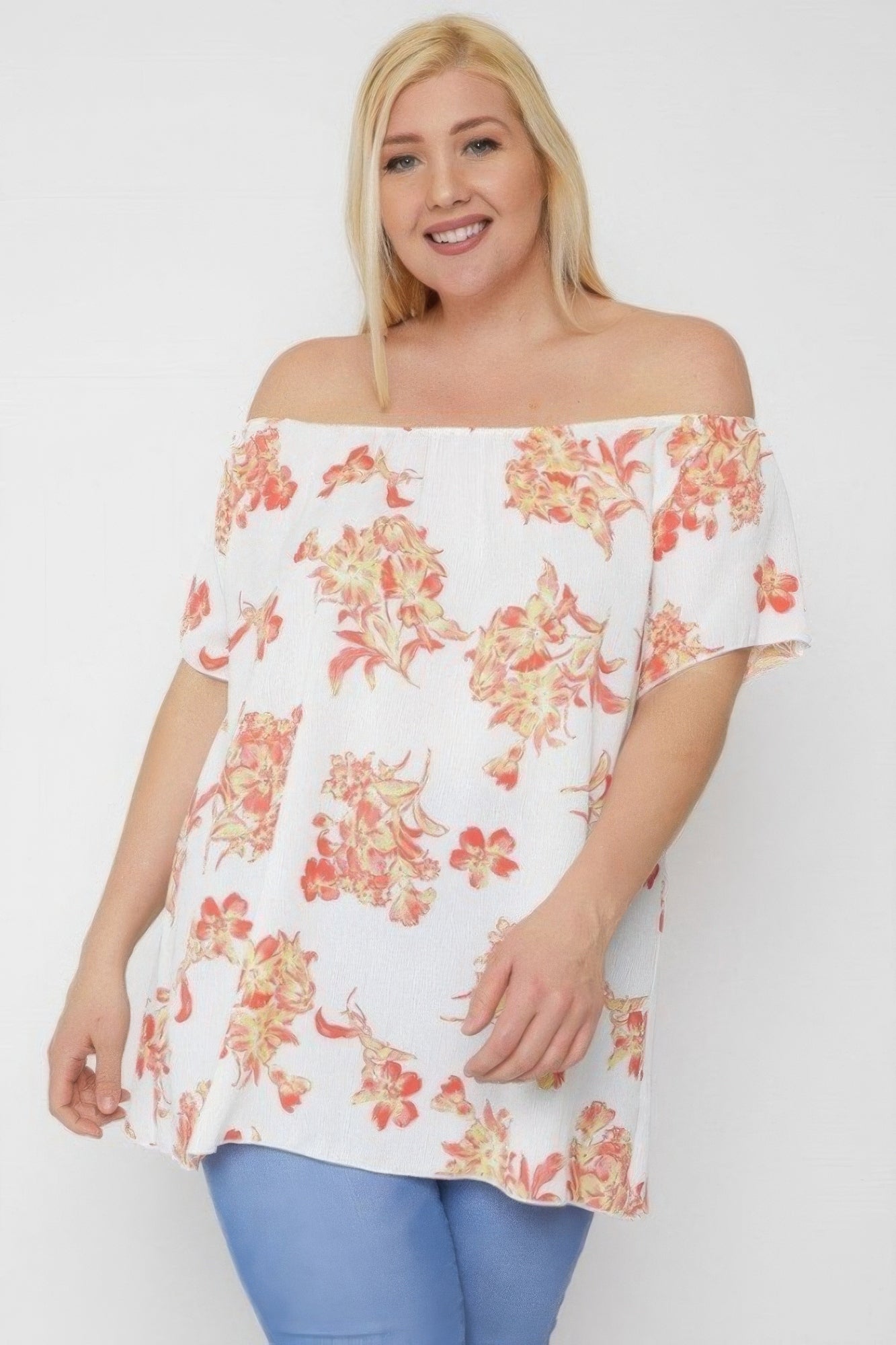Plus Size Floral Print Off The Shoulder Top – Stylish & Comfortable – men’s fashion, stylish and versatile