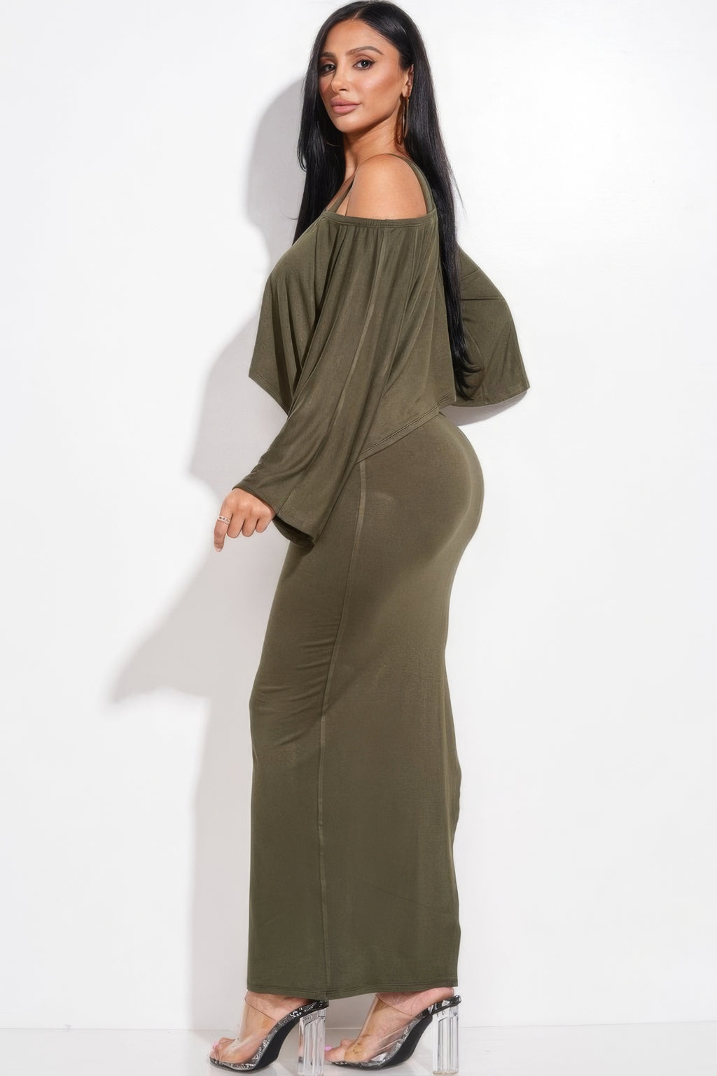Solid Rayon Spandex Midi Length Tank Dress And Slouchy Cape Top Two Piece Set-Product Type | Naughty Smile Fashion