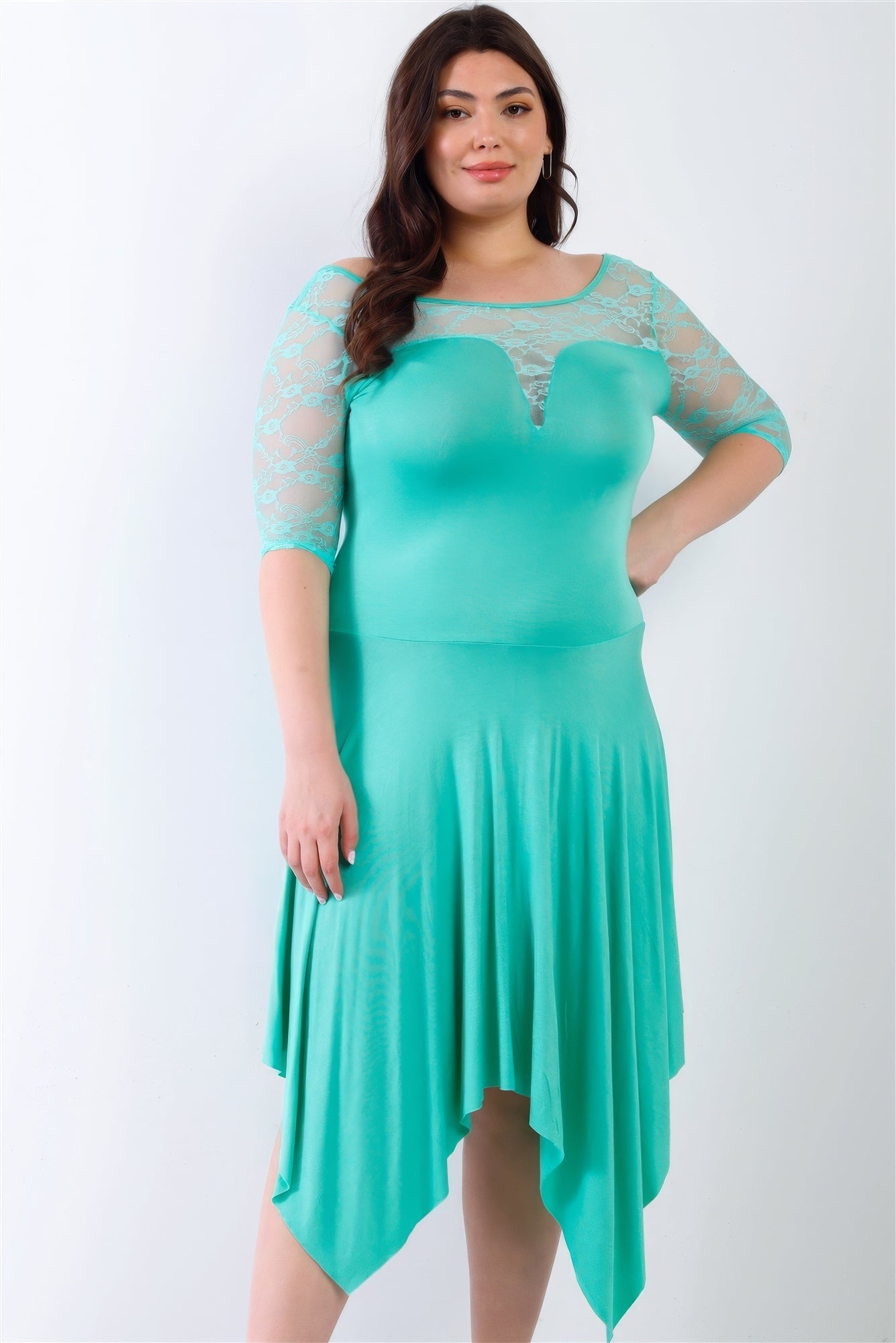 Plus Size Plus Mint Lace Details Handkerchief Hem Midi Dress – Stylish & Comfortable – men’s fashion, stylish and versatile