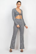 Plaid Cut-out Long Sleeve Top & Pants Set-Product Type | Naughty Smile Fashion
