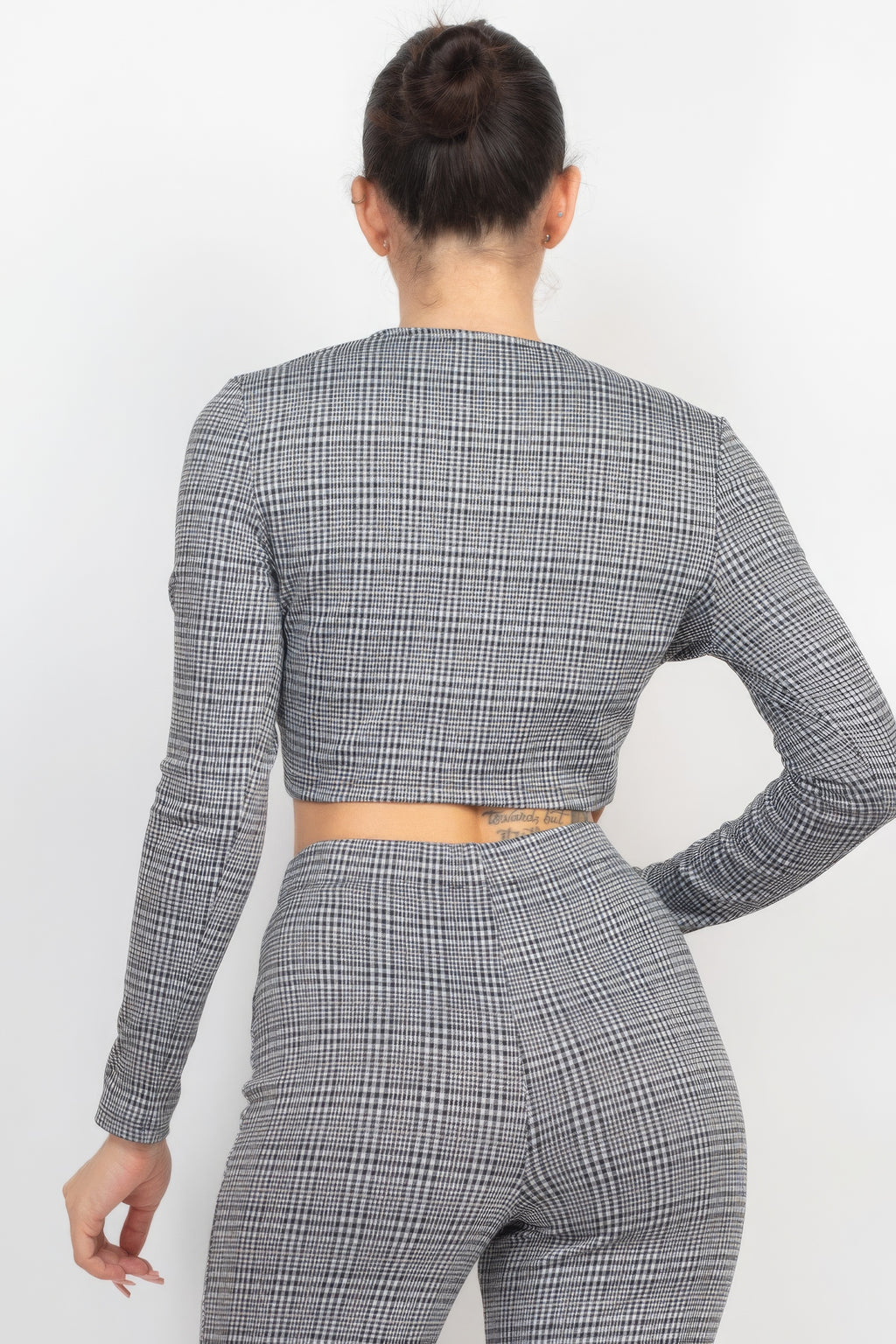 Plaid Cut-out Long Sleeve Top & Pants Set-Product Type | Naughty Smile Fashion