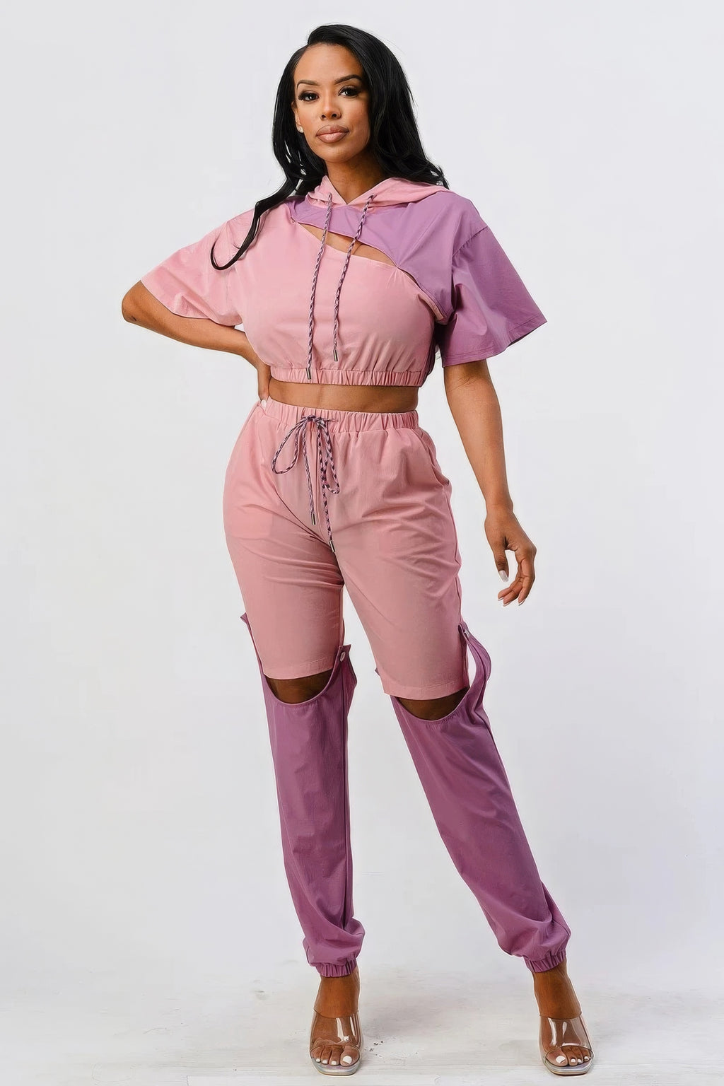 Pants Set In Color Block With Hoodie And Detachable Bottom Part-Product Type | Naughty Smile Fashion