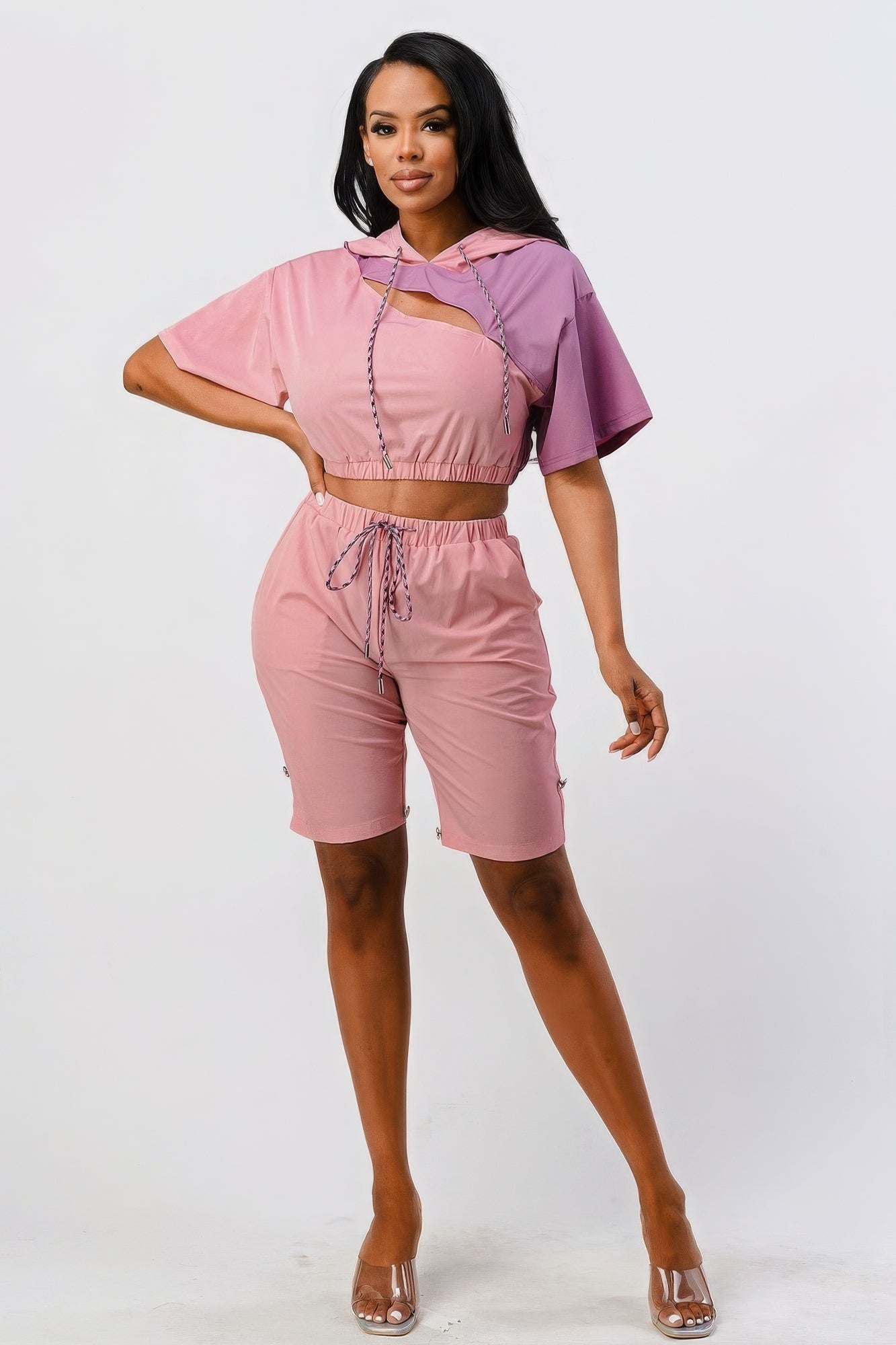 Pants Set In Color Block With Hoodie And Detachable Bottom Part-Product Type | Naughty Smile Fashion