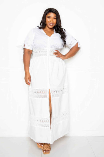 Plus Size Puff Sleeve Maxi Dress With Lace Insert – Stylish & Comfortable – men’s fashion, stylish and versatile