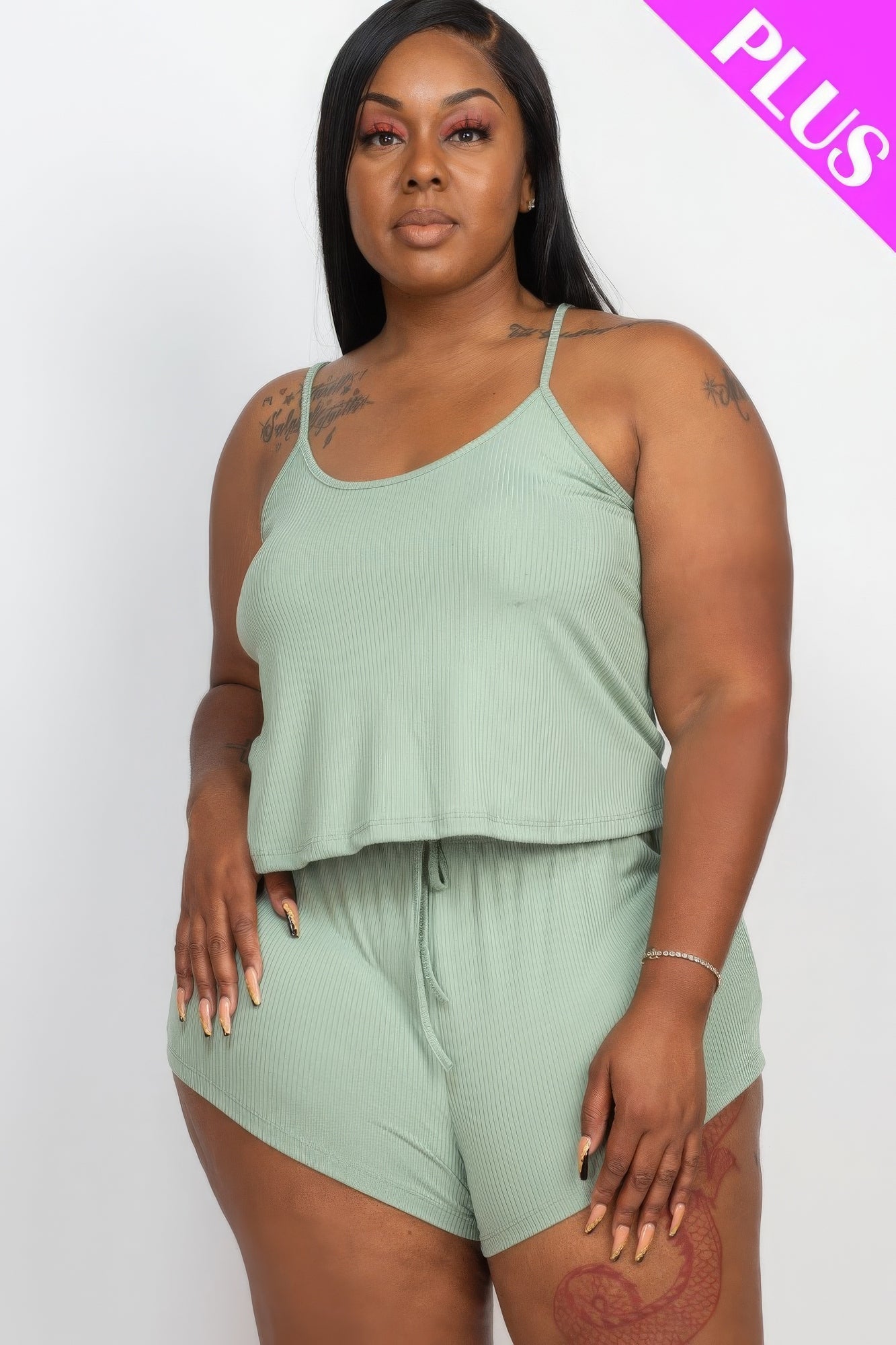 Plus Size Plus Ribbed Strappy Top And Shorts Set – Stylish & Comfortable – men’s fashion, stylish and versatile