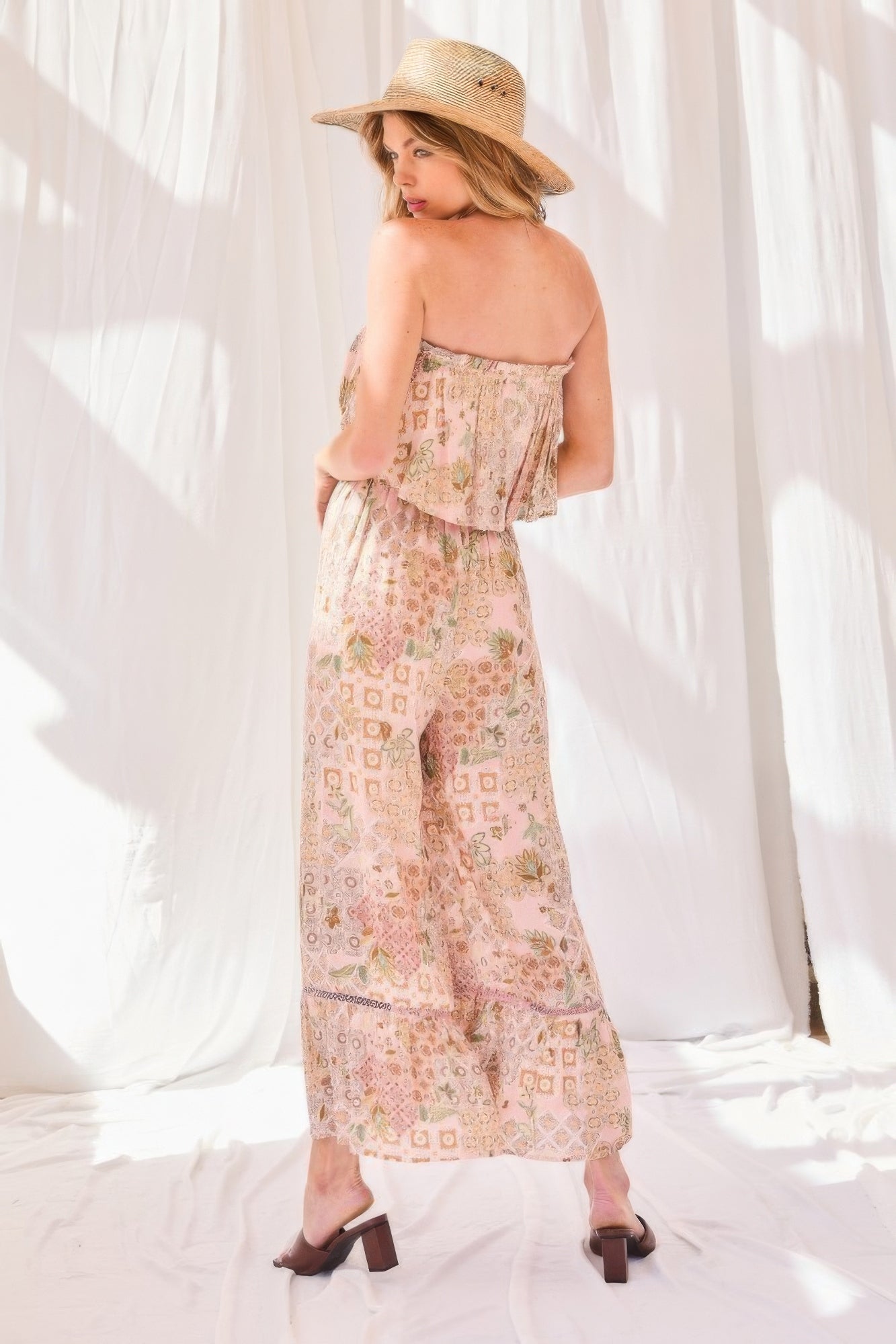 Tube Top With Tier Ruffle Waist Elastic Bottom Lace Trim Jumpsuit-Product Type | Naughty Smile Fashion