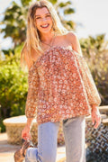 Strap Halter Neck Balloon Sleeve Floral Print Top-Product Type | Naughty Smile Fashion