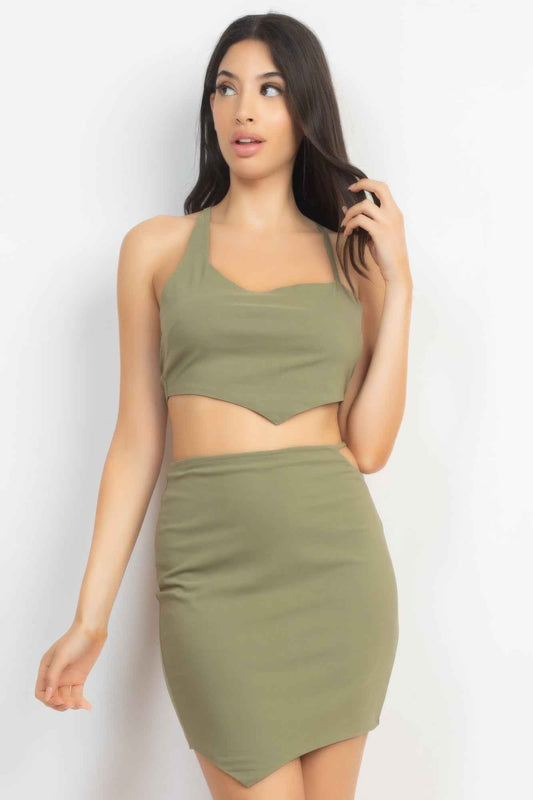 Sale - Asymmetrical Cross Back Top & Skirts Set – On Sale Now