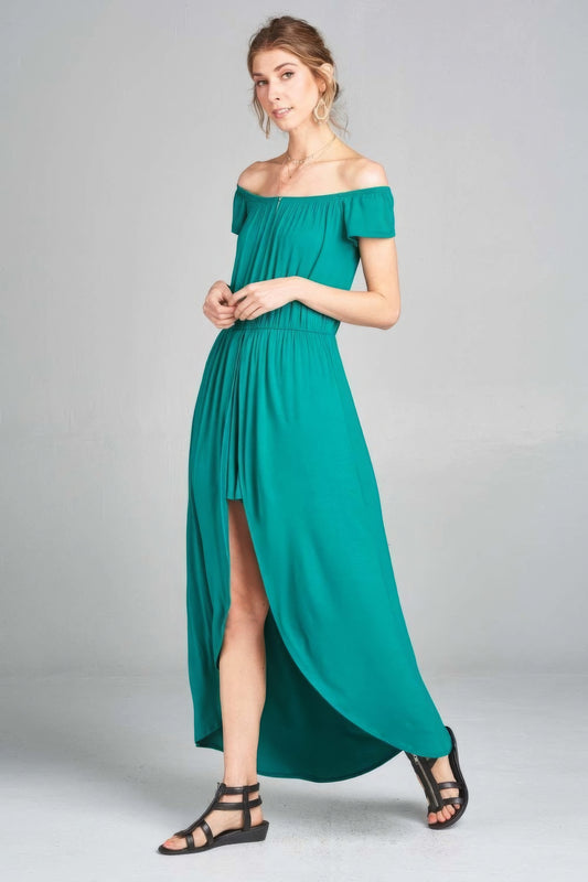 Off Shoulder Solid Jersey Romper Maxi – multicolor, fashion, women style