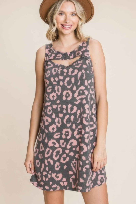 Sale - Cute Animal Print Cut Out Neckline Sleeveless Tunic Dress – On Sale Now
