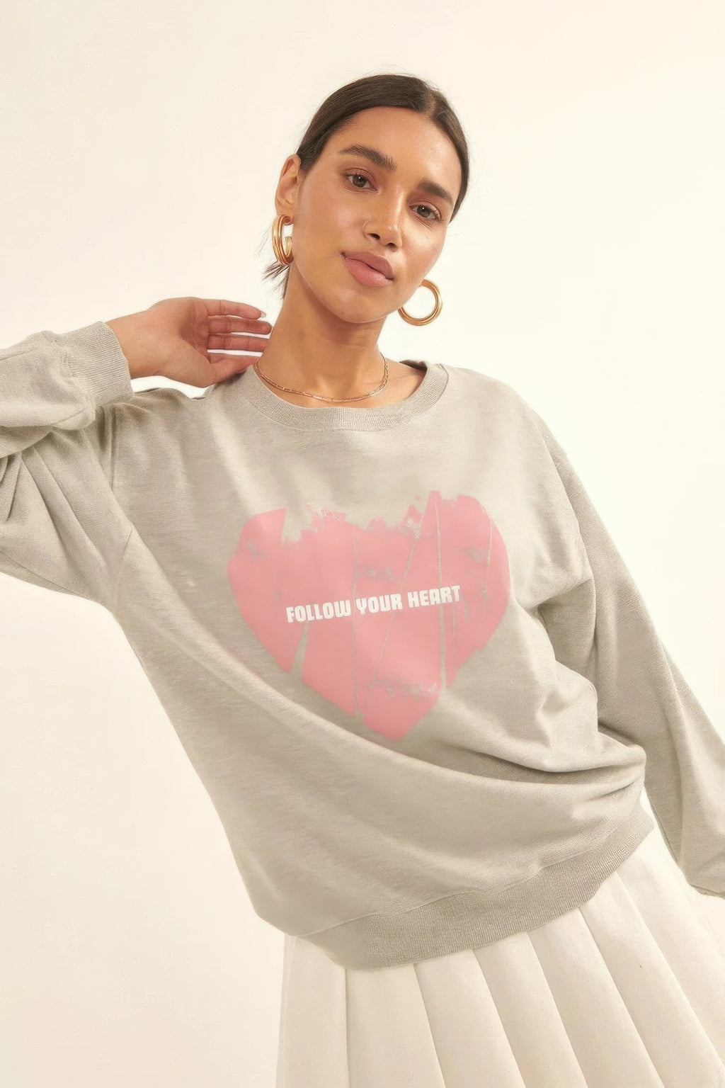 Vintage-style Heart Graphic Print French Terry Knit Sweatshirt-Product Type | Naughty Smile Fashion