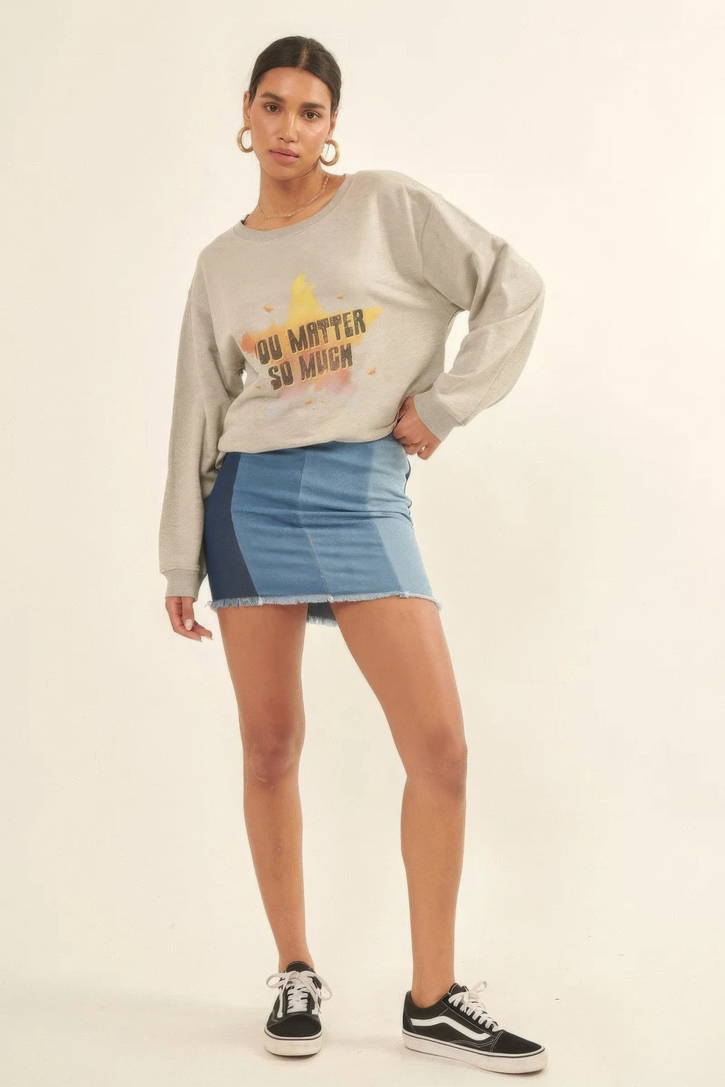 Vintage-style, Multicolor Star French Terry Knit Graphic Sweatshirt-Product Type | Naughty Smile Fashion