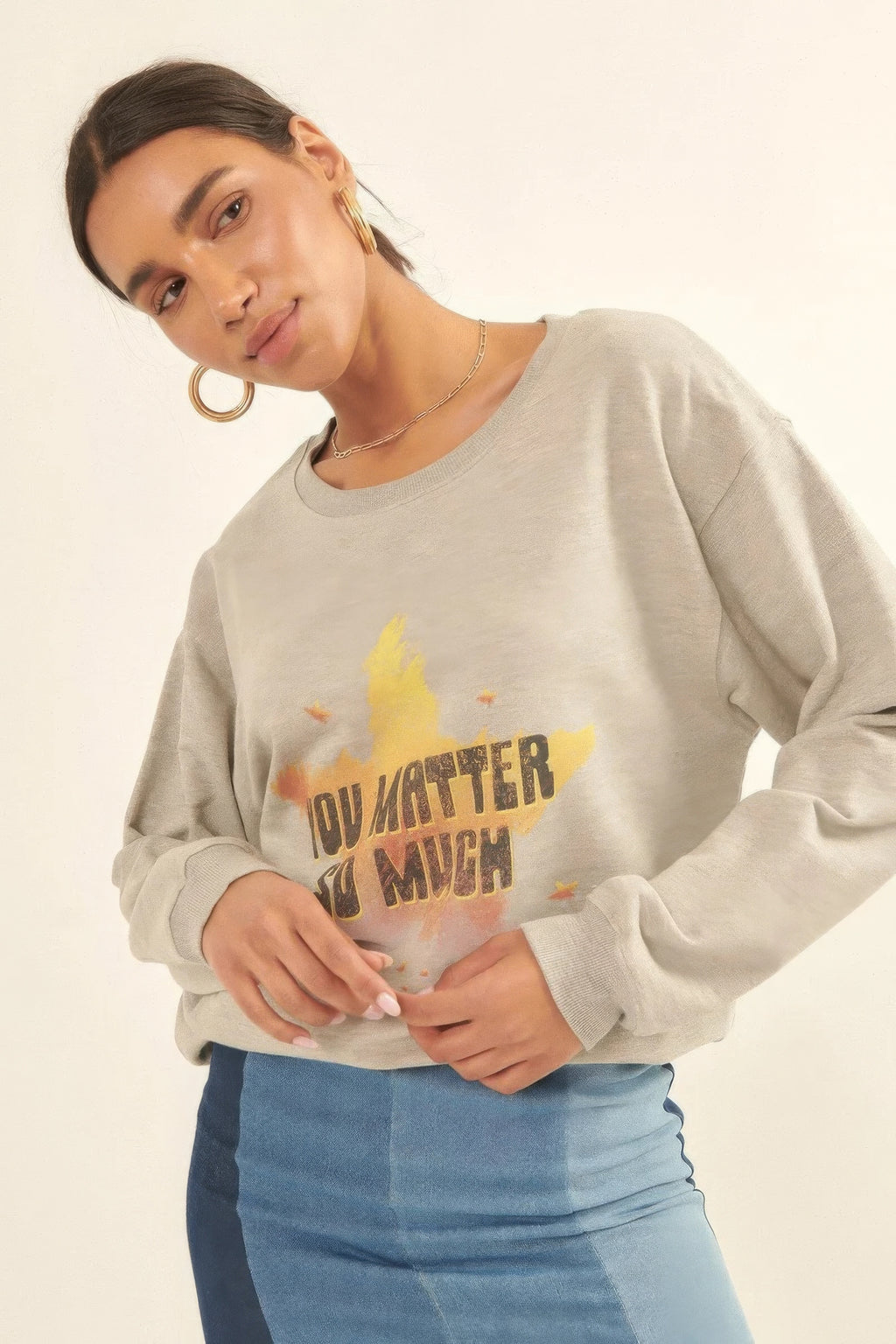 Vintage-style, Multicolor Star French Terry Knit Graphic Sweatshirt-Product Type | Naughty Smile Fashion