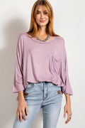 Rounded Neckline 3/4 Sleeves Washed Top-Product Type | Naughty Smile Fashion