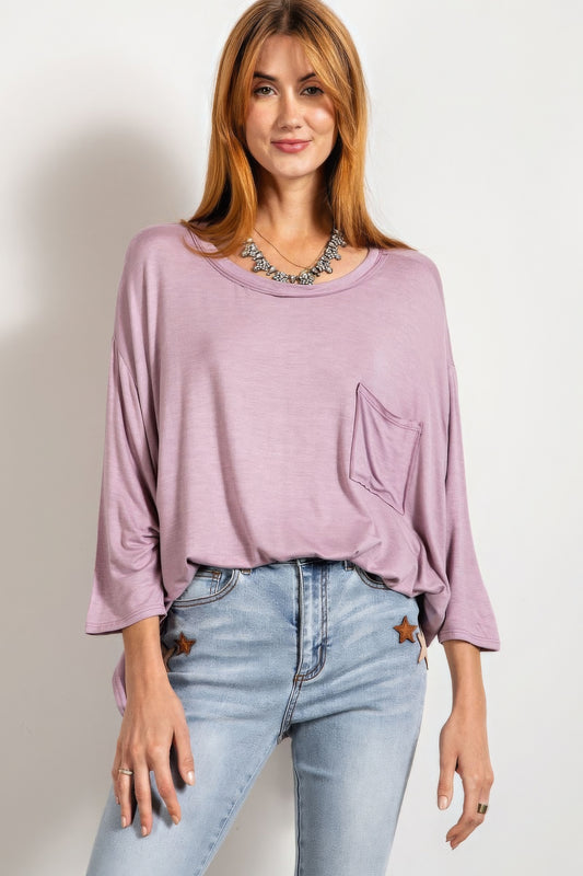 Sale - Rounded Neckline 3/4 Sleeves Washed Top – On Sale Now