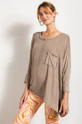 Rounded Neckline 3/4 Sleeves Washed Top-Product Type | Naughty Smile Fashion