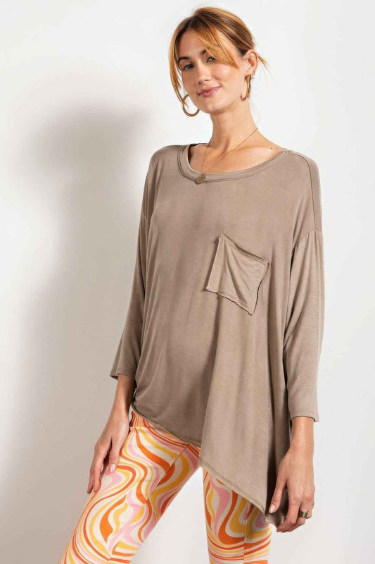 Sale - Rounded Neckline 3/4 Sleeves Washed Top – On Sale Now