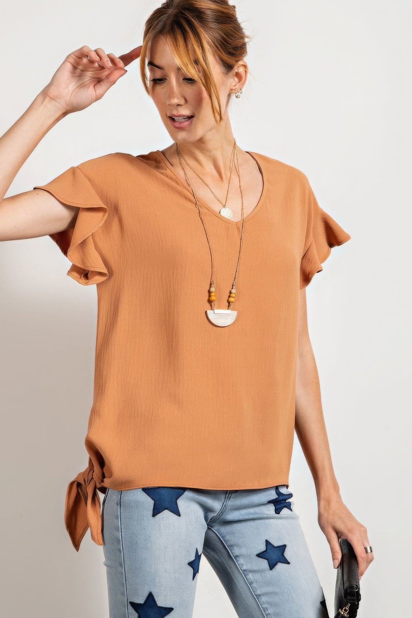 Sale - V Neckline Wing Sleeves Woven Top – On Sale Now