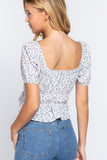 Short Slv Shirring Print Woven Top