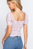 Short Slv Shirring Print Woven Top