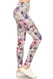 Floral printed yoga leggings with high waist, featuring pink and purple flowers on light grey background, showcasing comfort and style for active wear or casual outfits