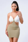 Multi Fabric Bralette Side Cutout With Gold Chain Zipper Closure Back Bodycon Mini Dress-Product Type | Naughty Smile Fashion