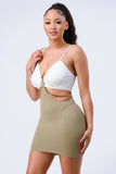 Multi Fabric Bralette Side Cutout With Gold Chain Zipper Closure Back Bodycon