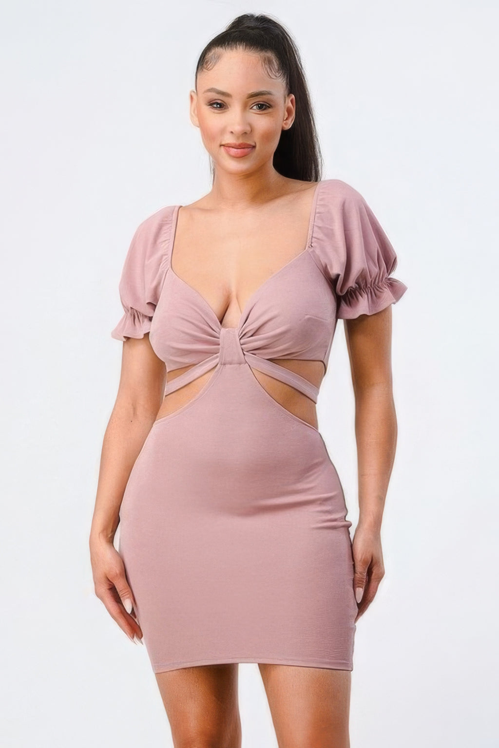 Lux Side Cutout W/ Back Tie Detail Bodycon Dress-Product Type | Naughty Smile Fashion