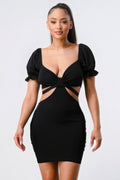 Lux Side Cutout W/ Back Tie Detail Bodycon Dress-Product Type | Naughty Smile Fashion