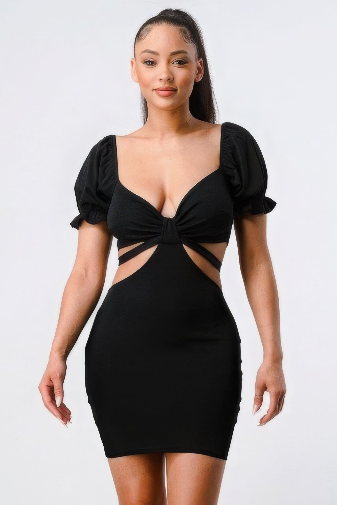 Lux Side Cutout W/ Back Tie Detail Bodycon Dress-Product Type | Naughty Smile Fashion
