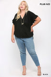 Solid Viscose Knit Surplice Top With Ruffle Sleeve