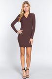 Long Slv V-neck Sweater Rib Mini Dress