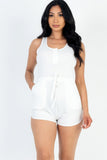 Sleeveless Drawstring Waist Button Tank Romper