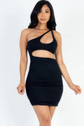 One Shoulder Cut-out Front Ruched Bodycon Mini Dress-Product Type | Naughty Smile Fashion