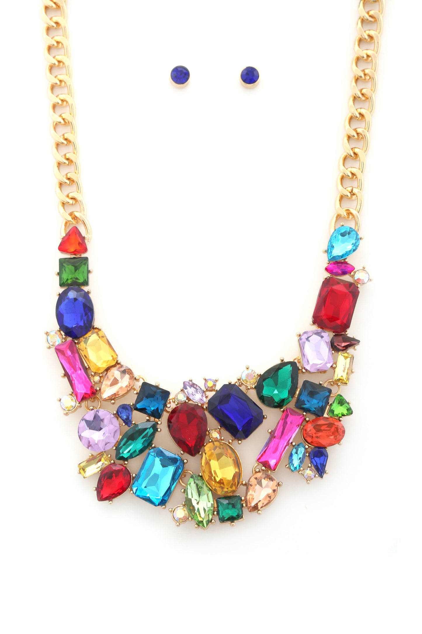 Teardrop Rectangle Shape Rhinestone Statement Necklace