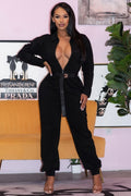 Long Sleeve Sporty Jumpsuit With An Adjustable Accent Belt + Zipper Details-Product Type | Naughty Smile Fashion