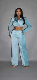 Colorblock Crop Blazer With Matching Low Rise Wide Leg Pant Set With Pockets-Product Type | Naughty Smile Fashion