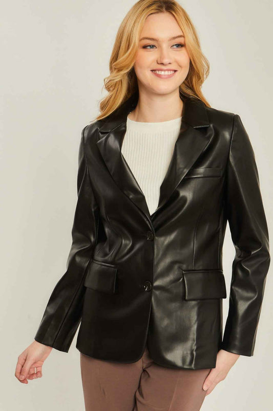 Sale - Pu Woven Solid Blazer – On Sale Now