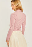 Woven Solid Ruched Front Long Sleeve