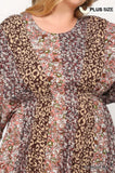 Print Mixed Dolman Sleeve Dress With Side Pockets