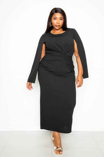 Plus Size Cape Sleeve Dress With Knot Detail – Stylish & Comfortable – men’s fashion, stylish and versatile