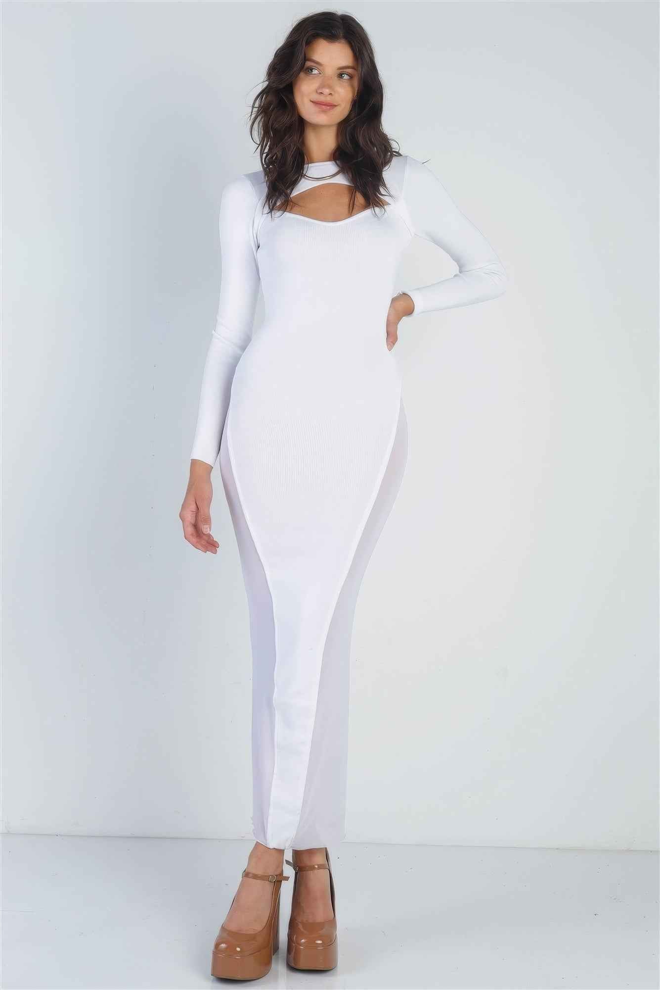 Sale - Cutout Bust Mesh Side Detail Long Sleeve Dress – On Sale Now